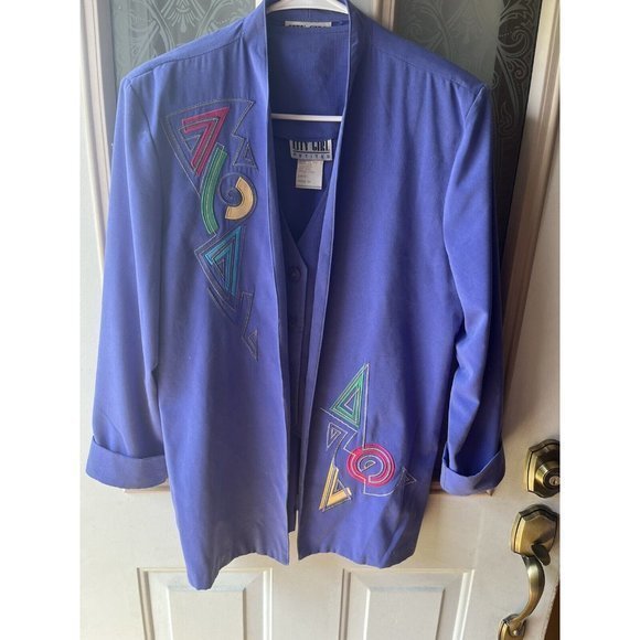 VTG City Girl Petites 3 Piece Skirt Vest Blazer Set Large 90s Neon Womens - Picture 7 of 16